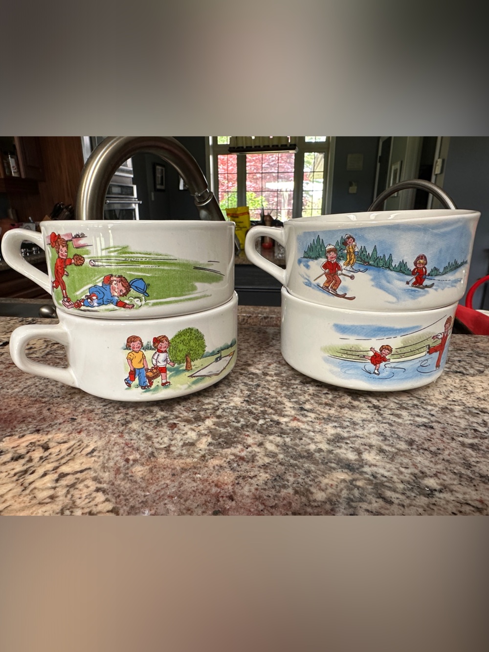 Vintage Ceramic Campbell’s Soup Bowls with Children Winter & Summer Sport
